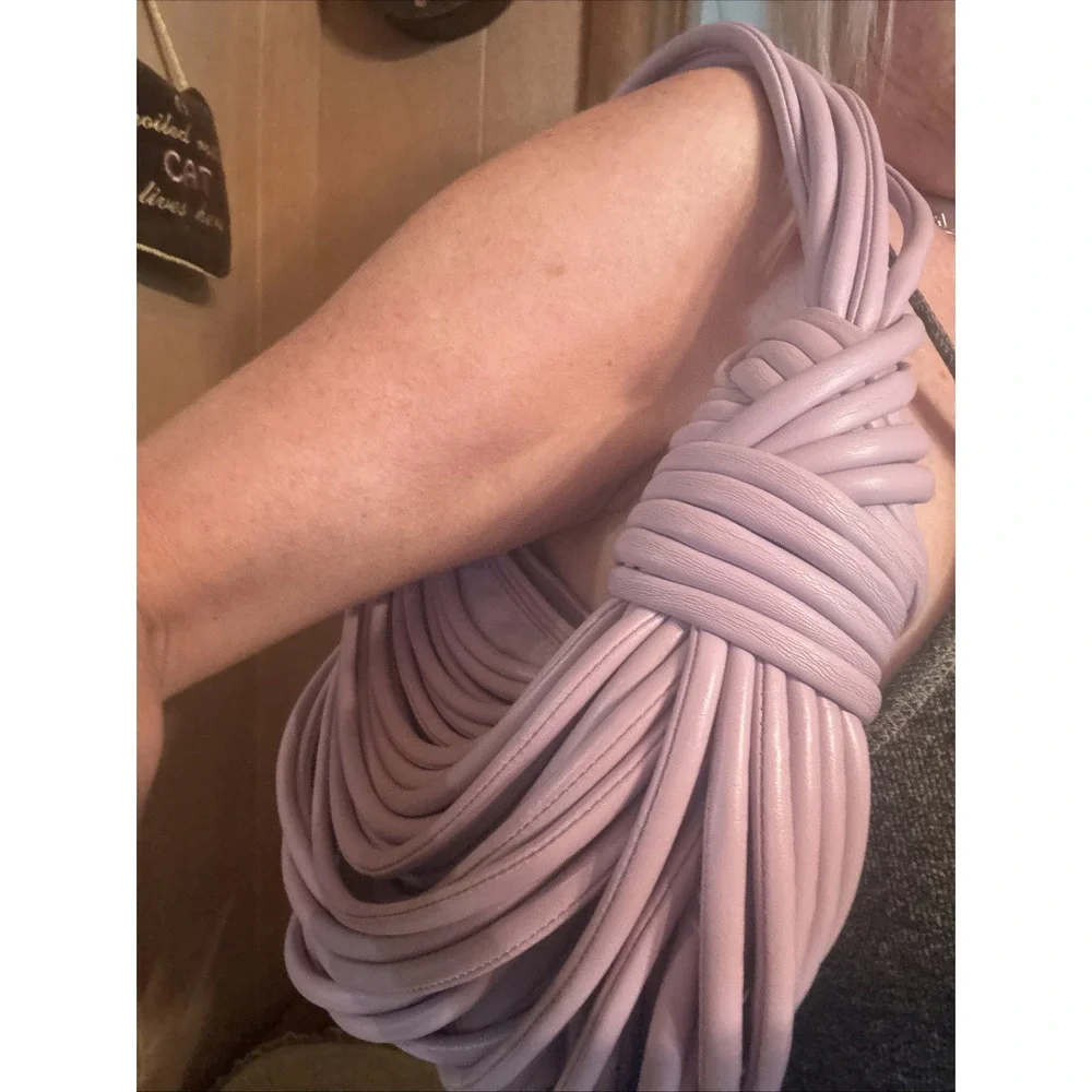 Lavender Knotted Handle Crescent Top Handle Shoulder Bag for Women Matte Finish